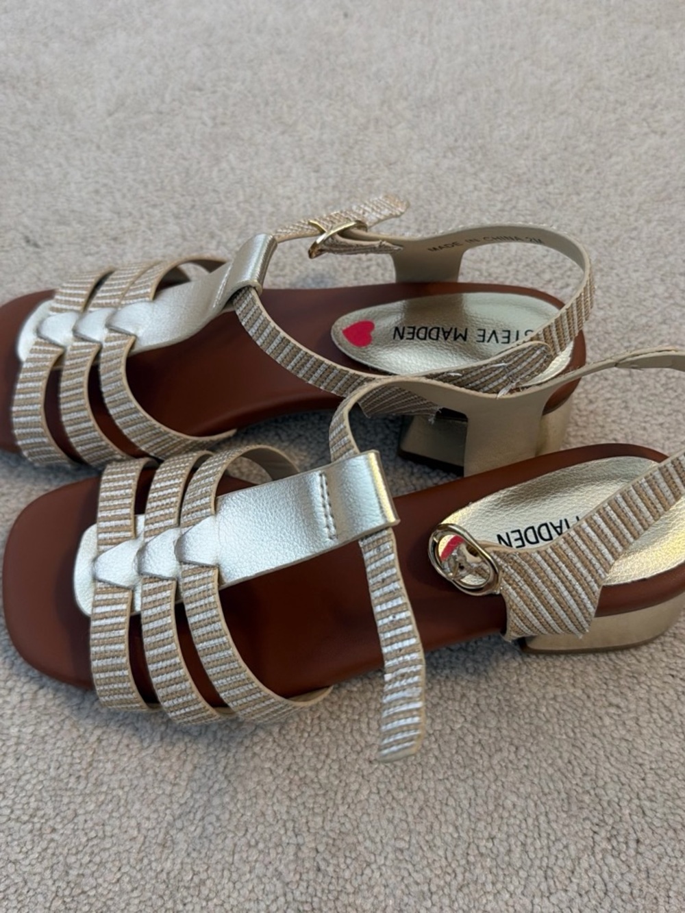 Steve Madden Metallic Gold Strappy Block Heel Sandals